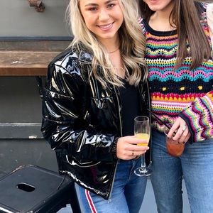 Black leather puffer coat